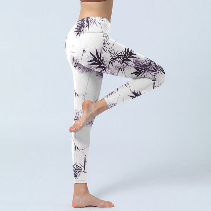 Buddha Stones Weiß Schwarz Bambus Übung Leggings Damen Yoga Hose - image 3
