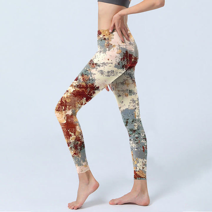 Buddha Stones Beige Rot Grau Abstraktes Design Druck Übung Leggings Damen Yoga Hose - image 3
