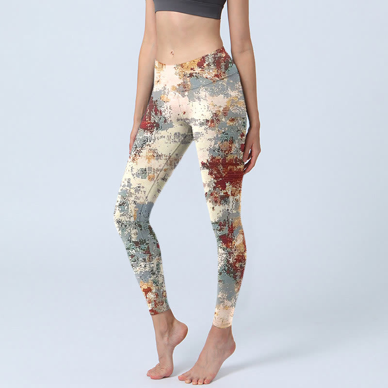 Buddha Stones Beige Rot Grau Abstraktes Design Druck Übung Leggings Damen Yoga Hose - Beige - US18， UK/AU22，EU50 (4XL) - image 1