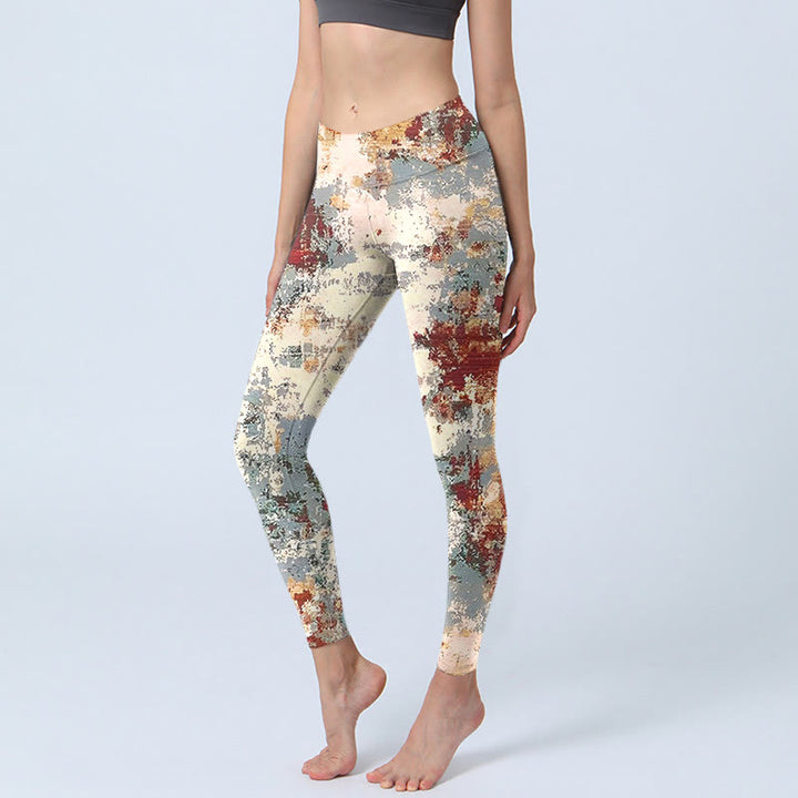 Buddha Stones Beige Rot Grau Abstraktes Design Druck Übung Leggings Damen Yoga Hose - Beige - US18， UK/AU22，EU50 (4XL) - image 1