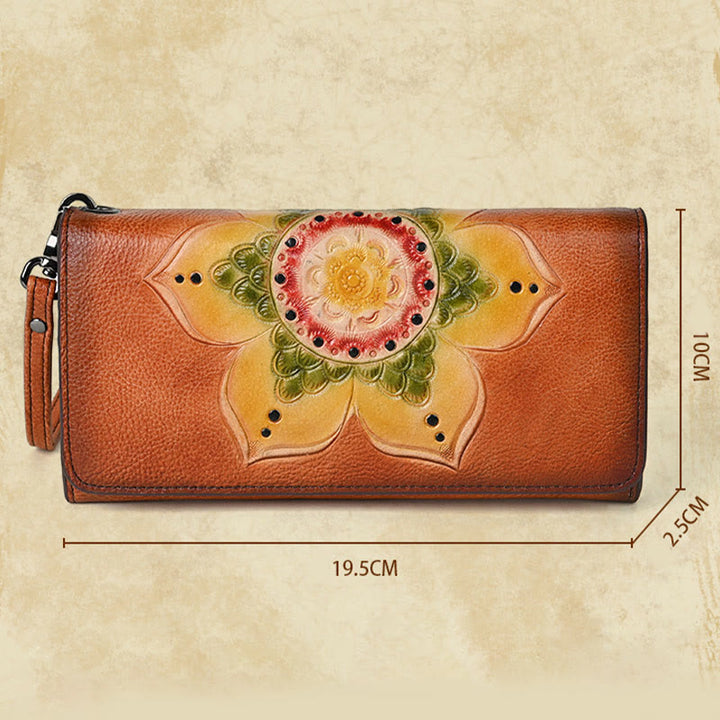 Buddha Stones Retro Blumen bedruckte Ledertasche Reise-Shopping-Geldbörse Handtasche Geldbörse