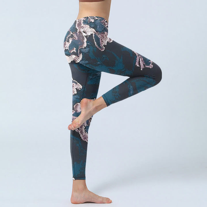 Buddha Stones SteelBlue Silber Blumen Druck Übung Leggings Damen Yoga Hose - image 4