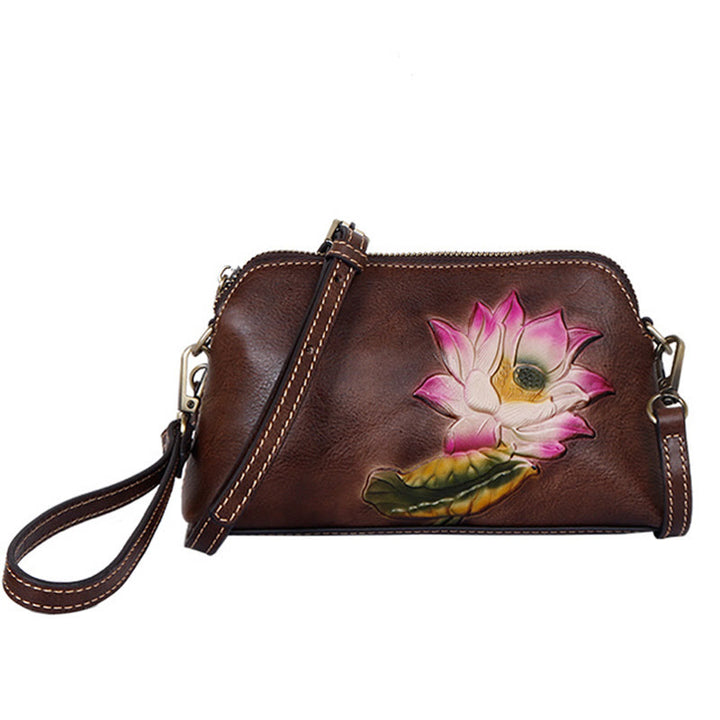 Buddha Stones Pink Lotus Flower Leaf Printed Ledertasche Journey Shopping Geldbörse Handtasche Schultertasche Umhängetasche