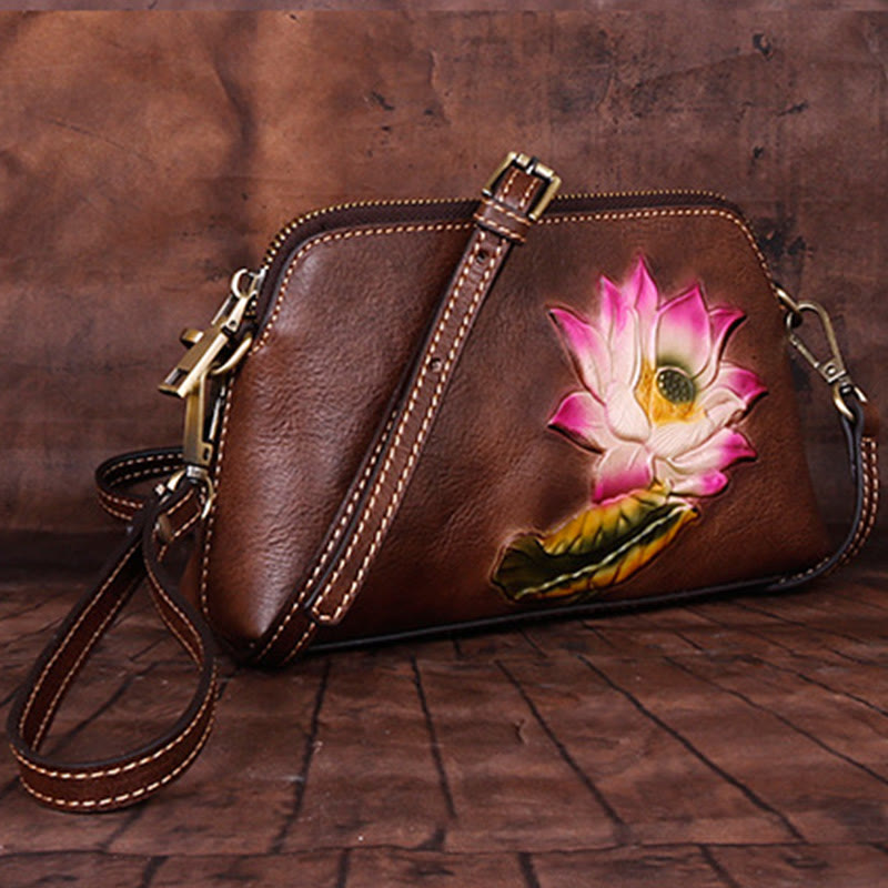 Buddha Stones Pink Lotus Flower Leaf Printed Ledertasche Journey Shopping Geldbörse Handtasche Schultertasche Umhängetasche