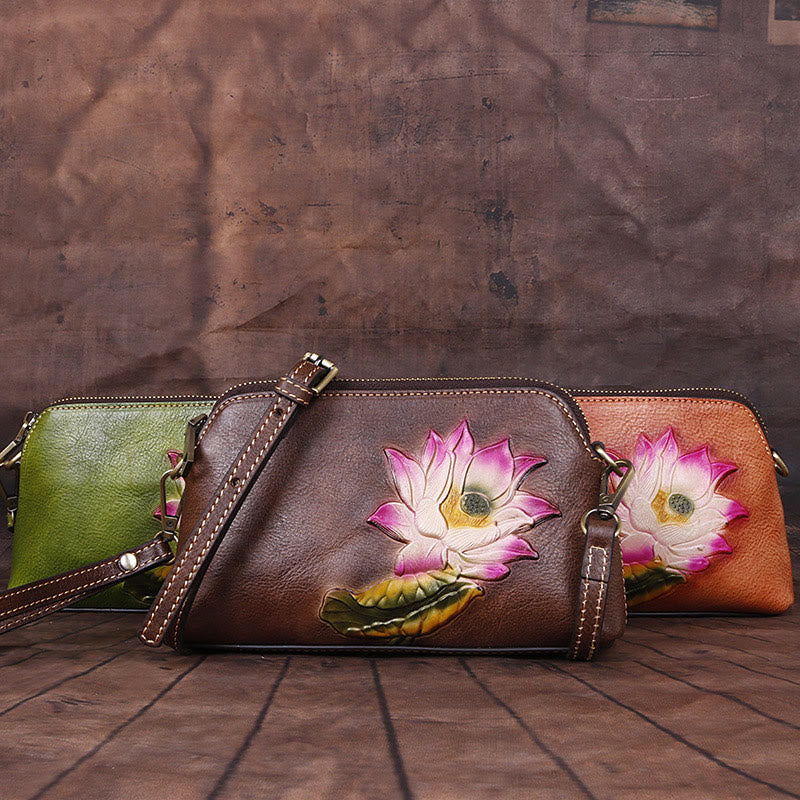 Buddha Stones Pink Lotus Flower Leaf Printed Ledertasche Journey Shopping Geldbörse Handtasche Schultertasche Umhängetasche