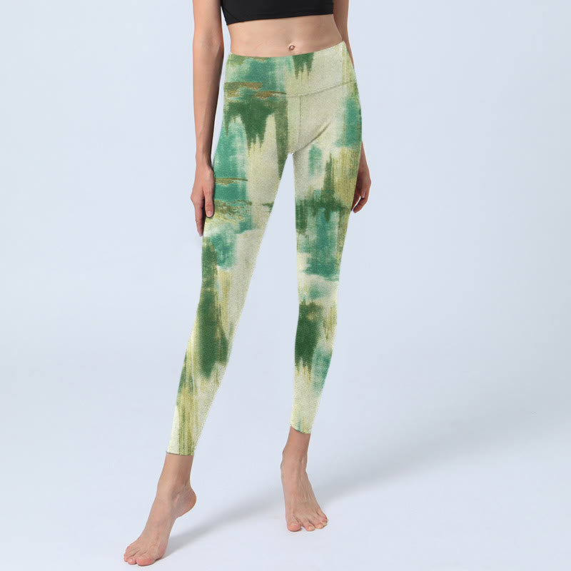 Buddha Stones Beige Grün Batikdruck Übungsleggings Damen Yogahose - image 6