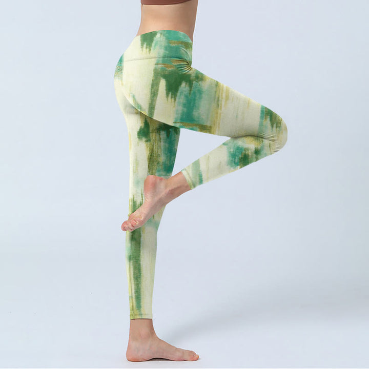Buddha Stones Beige Grün Batikdruck Übungsleggings Damen Yogahose - image 4