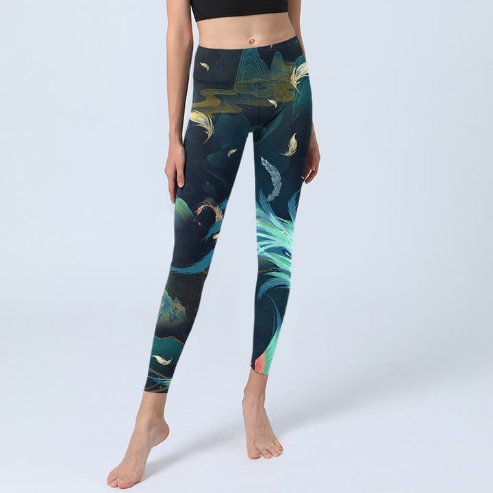 Buddha Stones Mountains Phoenix Feather Übung Leggings Damen Yogahose - image 6