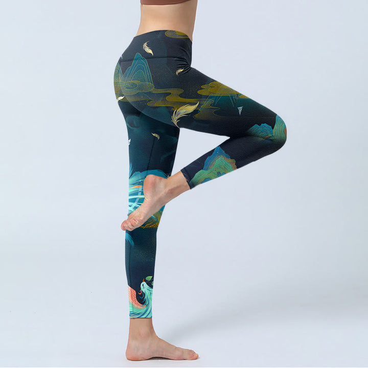Buddha Stones Mountains Phoenix Feather Übung Leggings Damen Yogahose - image 3