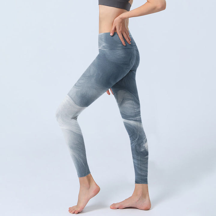 Buddha Stones Hellschiefergrau Weiße Katze Übungsleggings Damen Yogahose