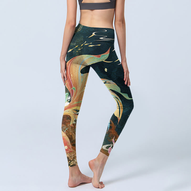 Buddha Stones Dunkelschiefergrau Doppelte Koi-Fische Himmelslaternenturm Übungsleggings Damen Yogahose - image 4