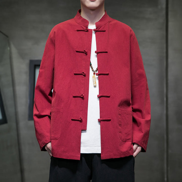 Buddha Stones Simple Frog-Button Chinesischer Tang-Anzug Baumwolle Herren Jacke Hemd mit Taschen - Rot - US/ UK/AU46，EU56 (5XL) - image 36