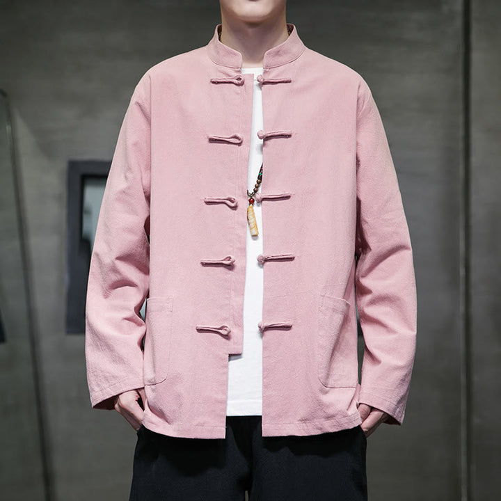 Buddha Stones Simple Frog-Button Chinesischer Tang-Anzug Baumwolle Herren Jacke Hemd mit Taschen - Rosa - US/ UK/AU46，EU56 (5XL) - image 30