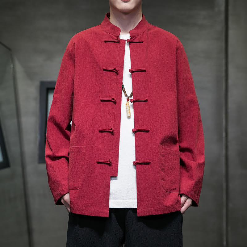 Buddha Stones Simple Frog-Button Chinesischer Tang-Anzug Baumwolle Herren Jacke Hemd mit Taschen - Rot - US/UK/AU46, EU56 (5XL) - image 36