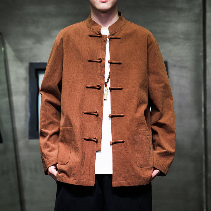 Buddha Stones Simple Frog-Button Chinesischer Tang-Anzug Baumwolle Herren Jacke Hemd mit Taschen - SandyBrown - US/UK/AU46, EU56 (5XL) - image 24