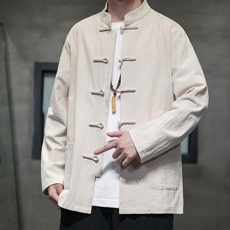 Buddha Stones Simple Frog-Button Chinesischer Tang-Anzug Baumwolle Herren Jacke Hemd mit Taschen - image 11
