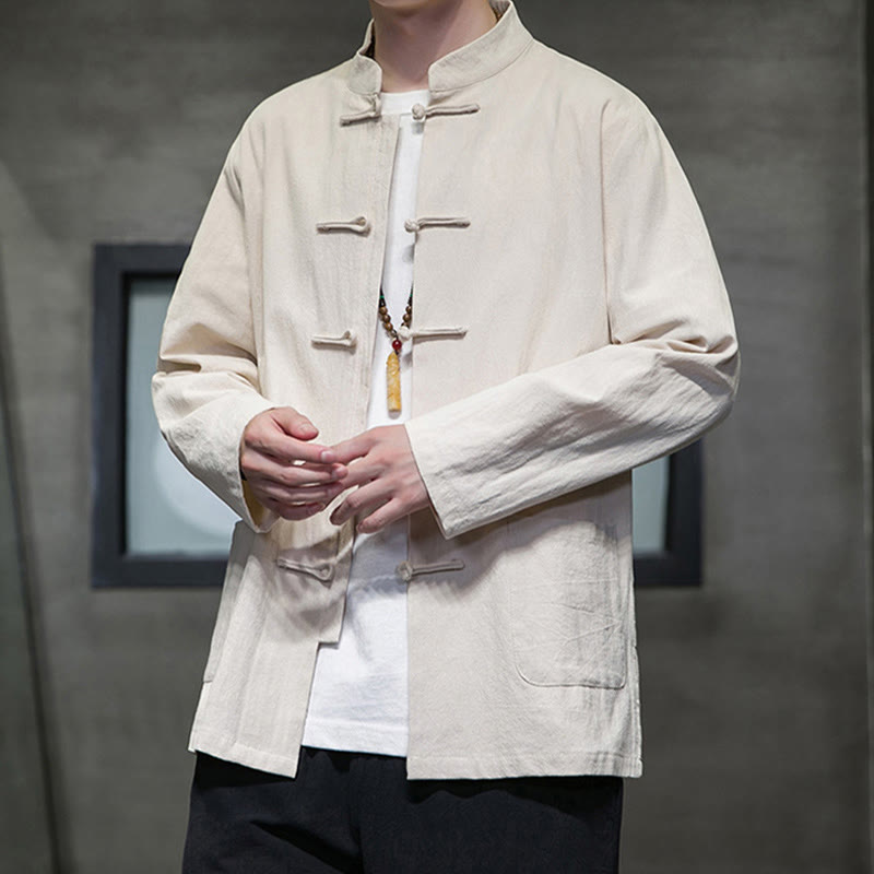 Buddha Stones Simple Frog-Button Chinesischer Tang-Anzug Baumwolle Herren Jacke Hemd mit Taschen - image 9