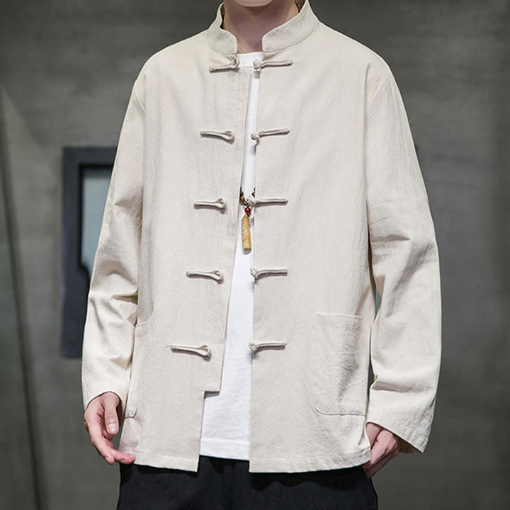 Buddha Stones Simple Frog-Button Chinesischer Tang-Anzug Baumwolle Herren Jacke Hemd mit Taschen - image 10