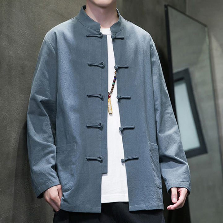 Buddha Stones Simple Frog-Button Chinesischer Tang-Anzug Baumwolle Herren Jacke Hemd mit Taschen - image 19