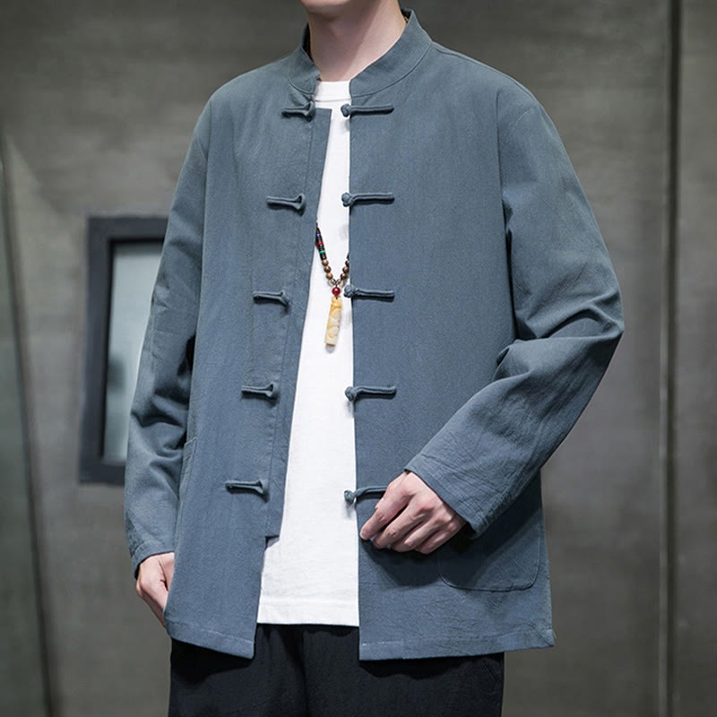 Buddha Stones Simple Frog-Button Chinesischer Tang-Anzug Baumwolle Herren Jacke Hemd mit Taschen - image 20