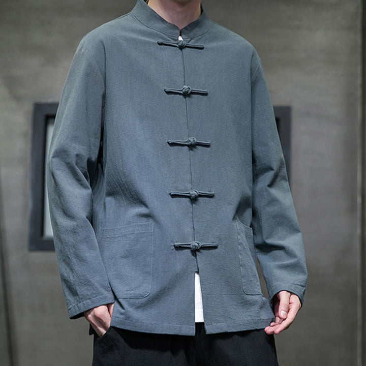 Buddha Stones Simple Frog-Button Chinesischer Tang-Anzug Baumwolle Herren Jacke Hemd mit Taschen - image 15