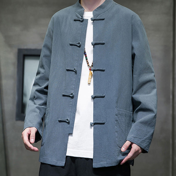 Buddha Stones Simple Frog-Button Chinesischer Tang-Anzug Baumwolle Herren Jacke Hemd mit Taschen - image 13