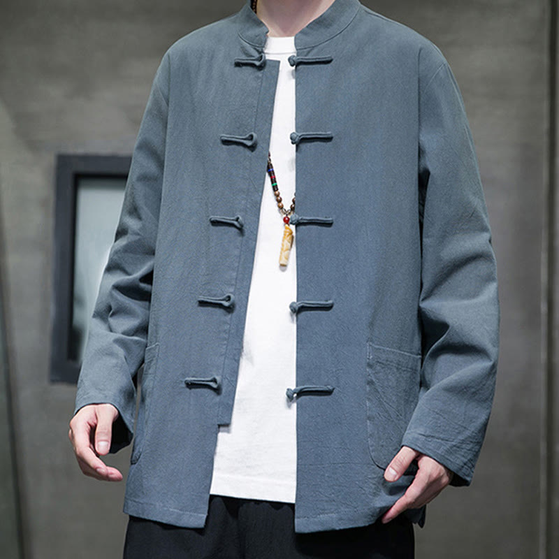 Buddha Stones Simple Frog-Button Chinesischer Tang-Anzug Baumwolle Herren Jacke Hemd mit Taschen - image 13
