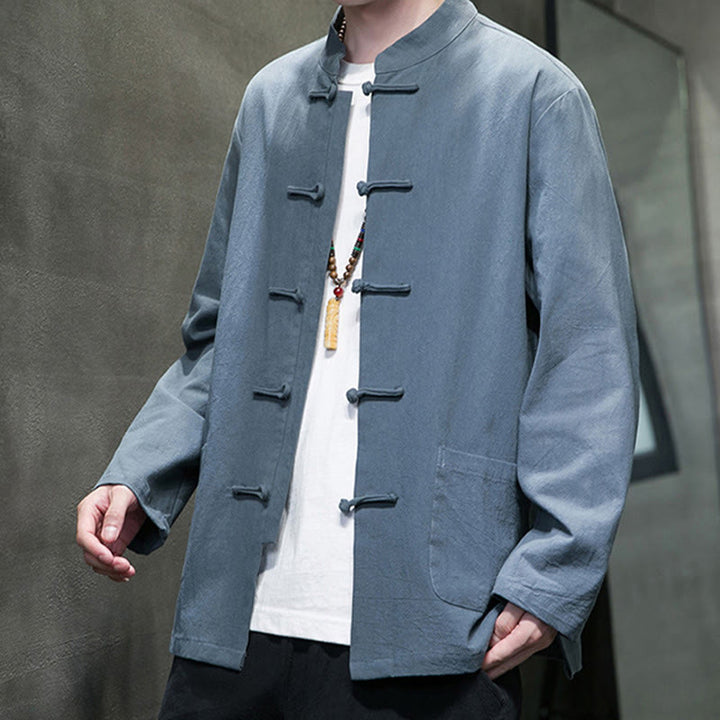 Buddha Stones Simple Frog-Button Chinesischer Tang-Anzug Baumwolle Herren Jacke Hemd mit Taschen - image 16