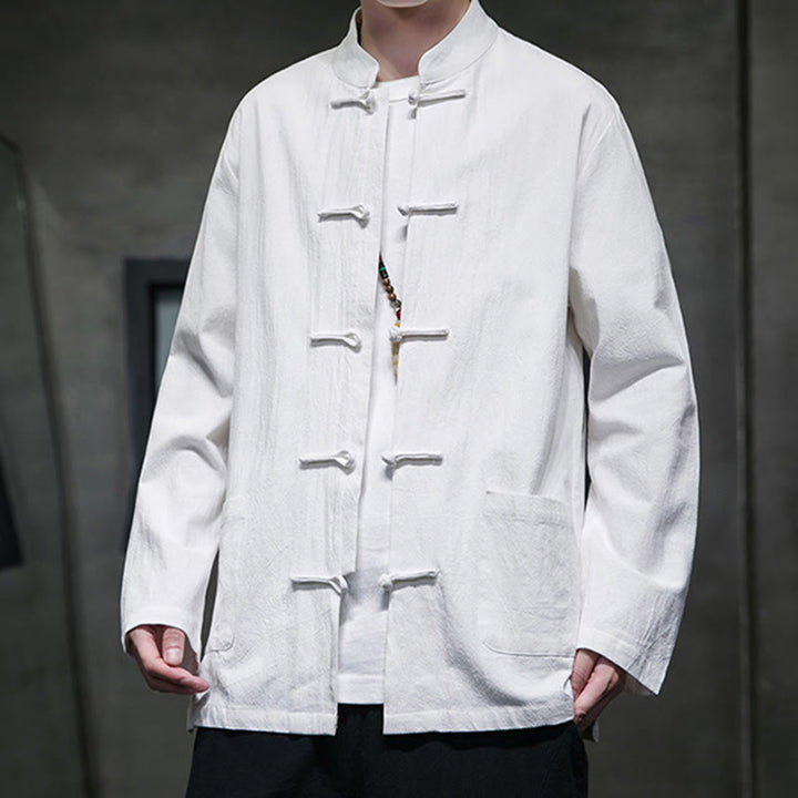 Buddha Stones Simple Frog-Button Chinesischer Tang-Anzug Baumwolle Herren Jacke Hemd mit Taschen - image 1