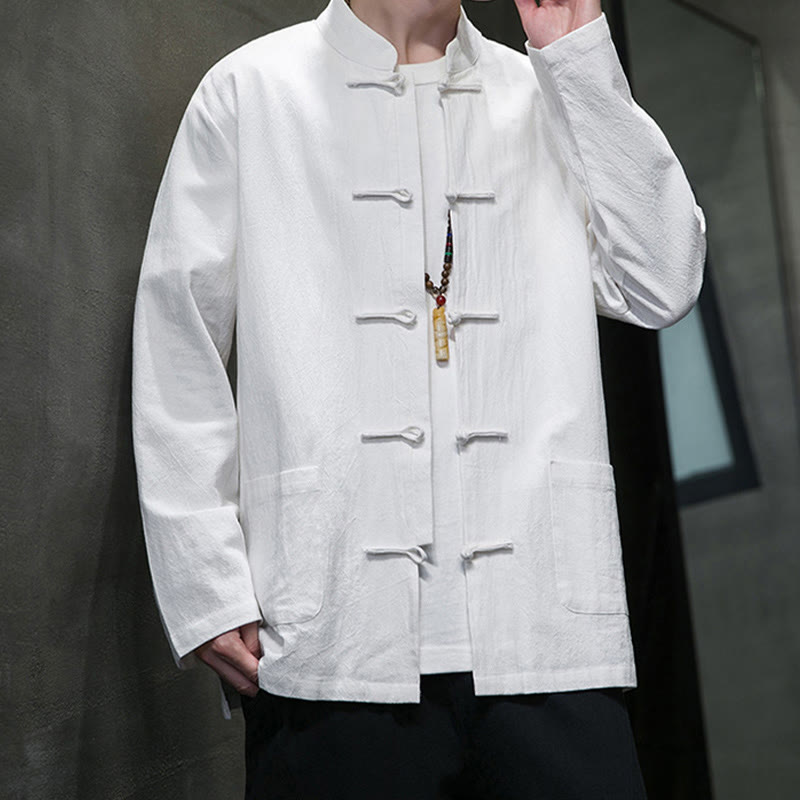 Buddha Stones Simple Frog-Button Chinesischer Tang-Anzug Baumwolle Herren Jacke Hemd mit Taschen - image 3