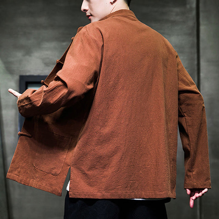 Buddha Stones Simple Frog-Button Chinesischer Tang-Anzug Baumwolle Herren Jacke Hemd mit Taschen - image 26