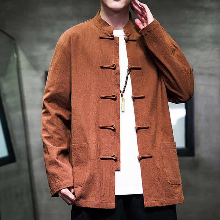 Buddha Stones Simple Frog-Button Chinesischer Tang-Anzug Baumwolle Herren Jacke Hemd mit Taschen - image 25