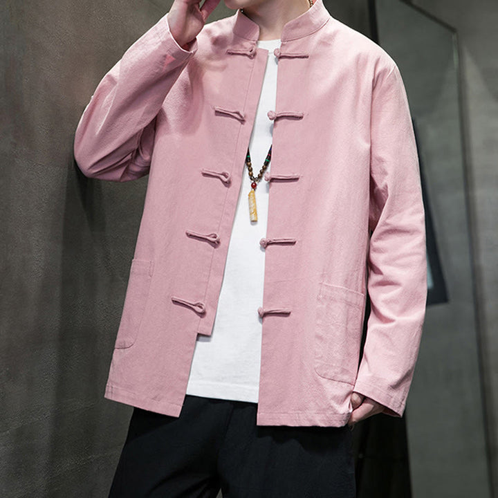 Buddha Stones Simple Frog-Button Chinesischer Tang-Anzug Baumwolle Herren Jacke Hemd mit Taschen - image 34