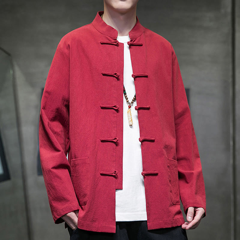 Buddha Stones Simple Frog-Button Chinesischer Tang-Anzug Baumwolle Herren Jacke Hemd mit Taschen - image 42
