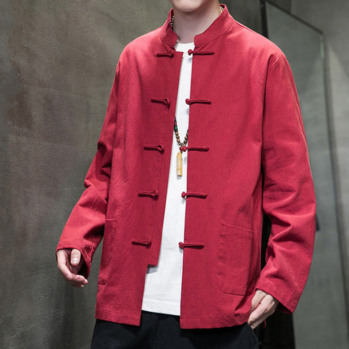 Buddha Stones Simple Frog-Button Chinesischer Tang-Anzug Baumwolle Herren Jacke Hemd mit Taschen - image 41