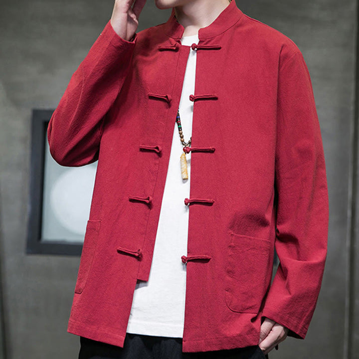Buddha Stones Simple Frog-Button Chinesischer Tang-Anzug Baumwolle Herren Jacke Hemd mit Taschen - image 39