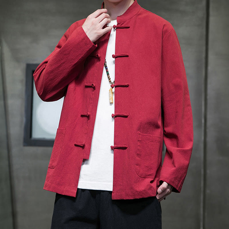 Buddha Stones Simple Frog-Button Chinesischer Tang-Anzug Baumwolle Herren Jacke Hemd mit Taschen - image 43