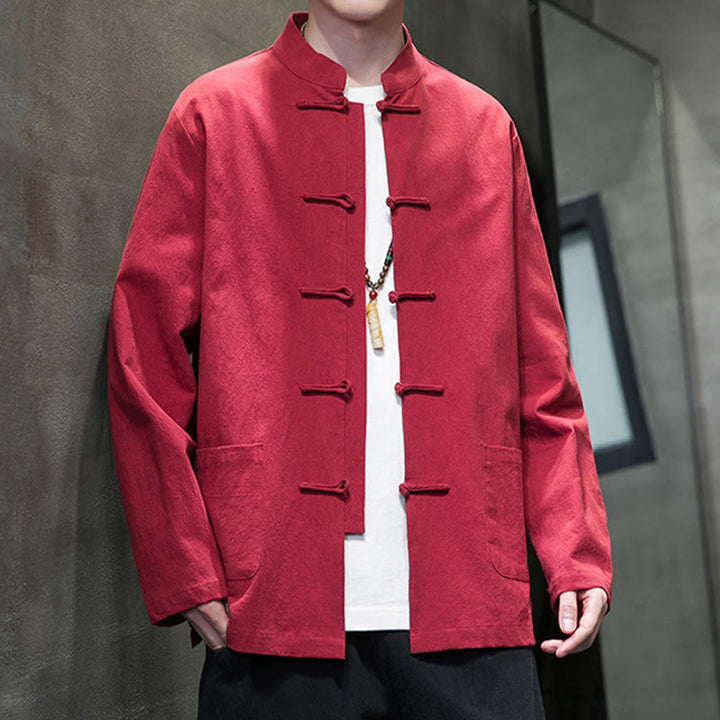 Buddha Stones Simple Frog-Button Chinesischer Tang-Anzug Baumwolle Herren Jacke Hemd mit Taschen - image 40