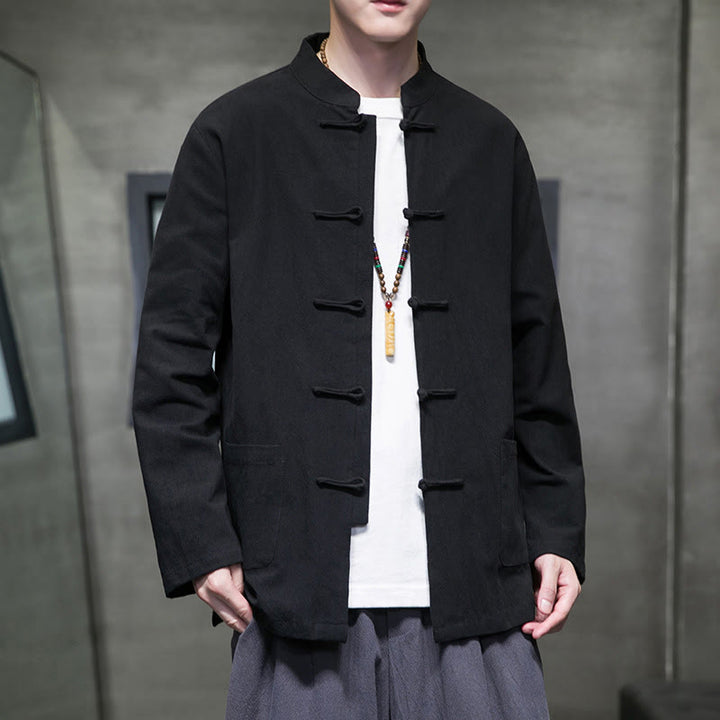 Buddha Stones Simple Frog-Button Chinesischer Tang-Anzug Baumwolle Herren Jacke Hemd mit Taschen - image 45