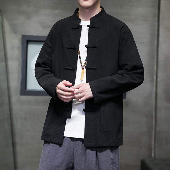 Buddha Stones Simple Frog-Button Chinesischer Tang-Anzug Baumwolle Herren Jacke Hemd mit Taschen - image 48