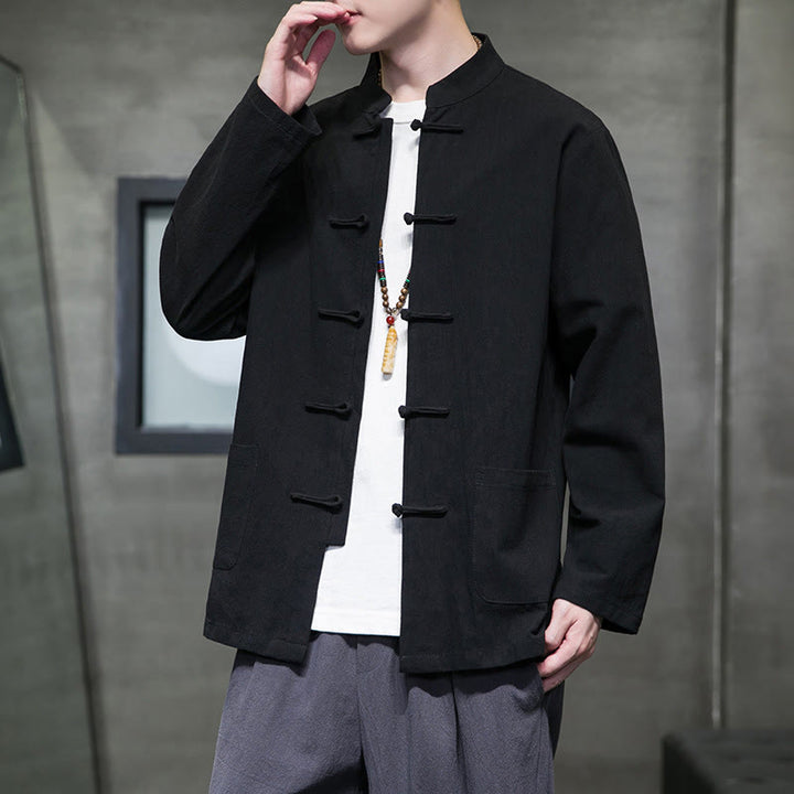 Buddha Stones Simple Frog-Button Chinesischer Tang-Anzug Baumwolle Herren Jacke Hemd mit Taschen - image 47