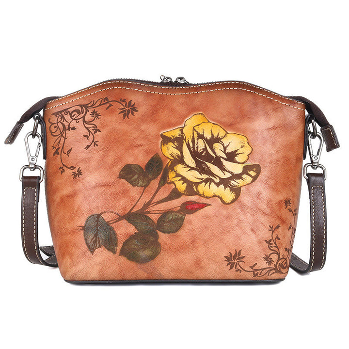 Buddha Stones Retro Rose bedruckte Ledertasche Journey Shopping Geldbörse Handtasche Schultertasche Umhängetasche