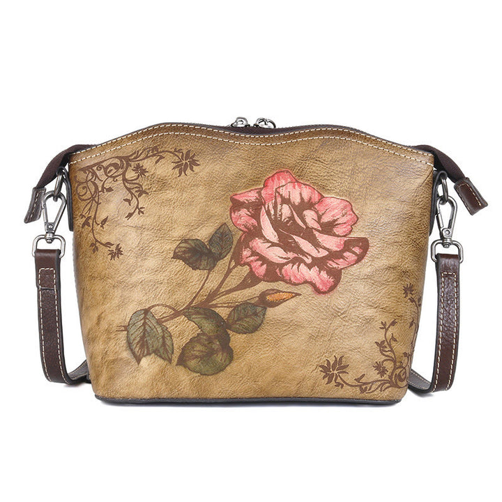 Buddha Stones Retro Rose bedruckte Ledertasche Journey Shopping Geldbörse Handtasche Schultertasche Umhängetasche