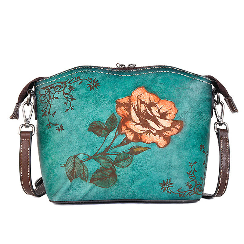 Buddha Stones Retro Rose bedruckte Ledertasche Journey Shopping Geldbörse Handtasche Schultertasche Umhängetasche