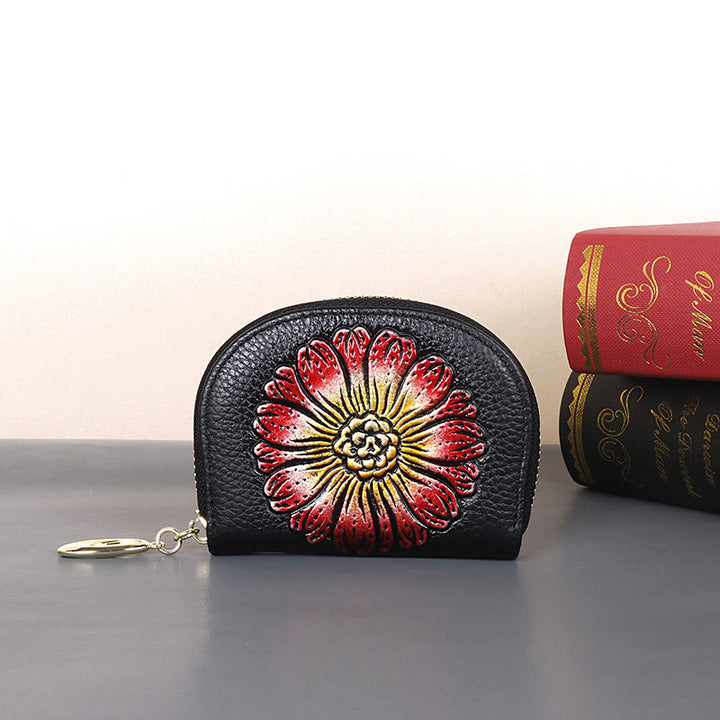 Buddha Stones Retro Blumen Tiere bedruckte Ledertasche Journey Shopping Kartenhalter Geldbörse Handtasche