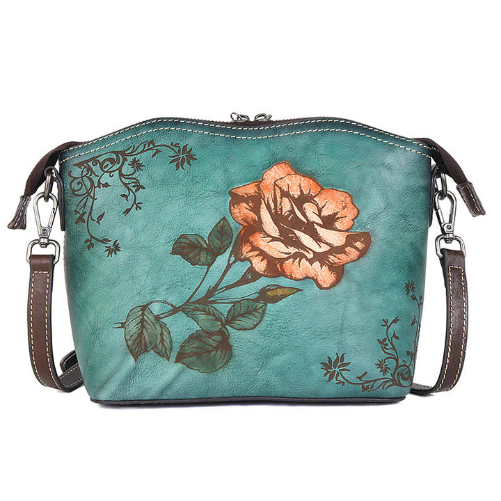 Buddha Stones Retro Rose bedruckte Ledertasche Journey Shopping Geldbörse Handtasche Schultertasche Umhängetasche