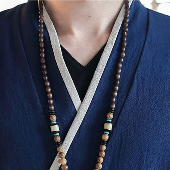 Buddha Stones Fall Colorblock Langarmhemd Leinen Schnürung Herren Kleidung - image 7