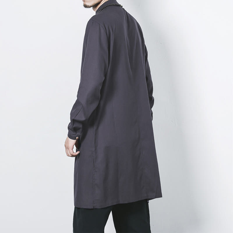 Buddha Stones Fall Simple Frog-Button Leinen Herren Mittellanger Mantel Zen Kleidung - image 24