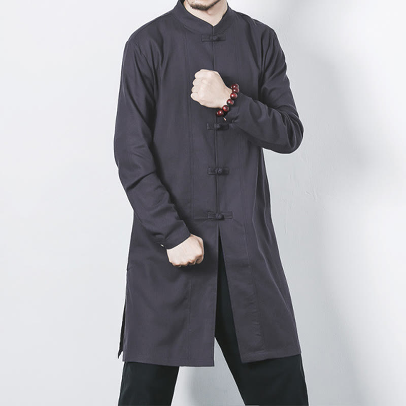 Buddha Stones Fall Simple Frog-Button Leinen Herren Mittellanger Mantel Zen Kleidung - Grau - US/ UK/AU46，EU56 (5XL) - image 22