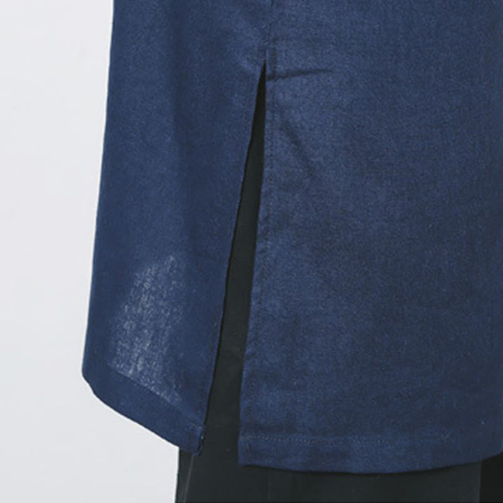 Buddha Stones Fall Simple Frog-Button Leinen Herren Mittellanger Mantel Zen Kleidung - image 13